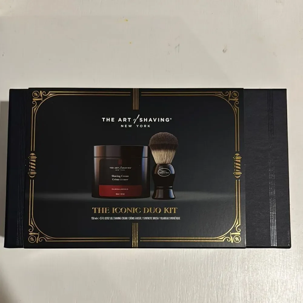 Black Shaving Set with Brush and Balm in sandalwood scent brand new in box